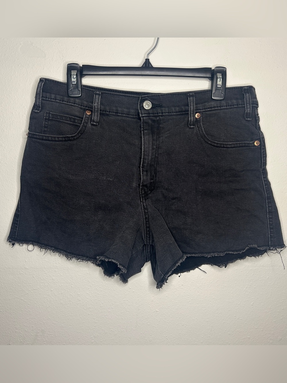 Levi Strauss Size 10/30 Black Denim Frayed Hem Heritage High-Rise Shorts